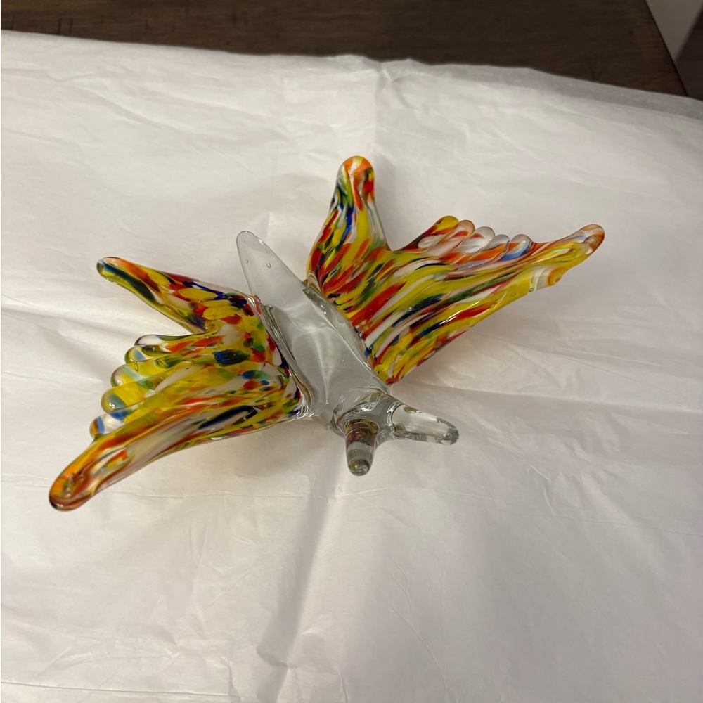 Murano  Hand blown Glass Butterfly Sculpture Satin Finish Italian Art. NEW